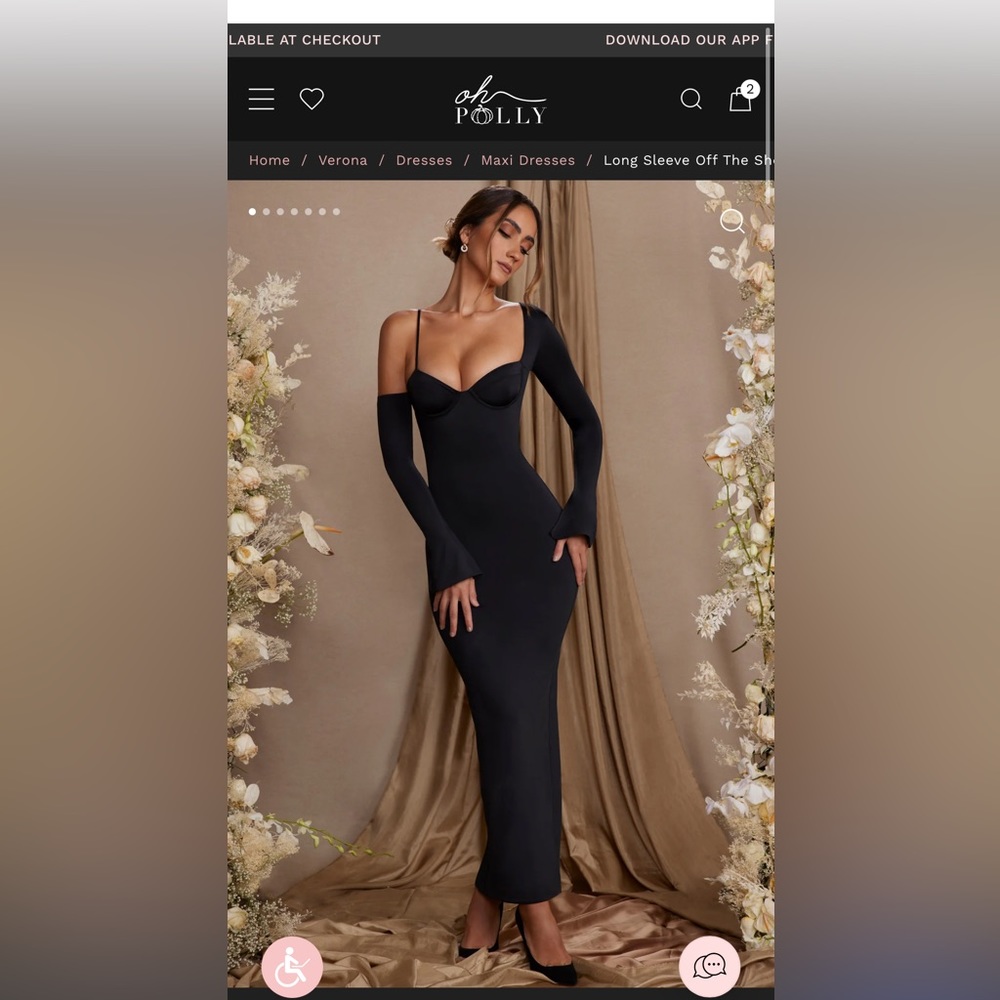 Long sleeve off the shoulder black Maxi dress. Oh Polly. Size 0